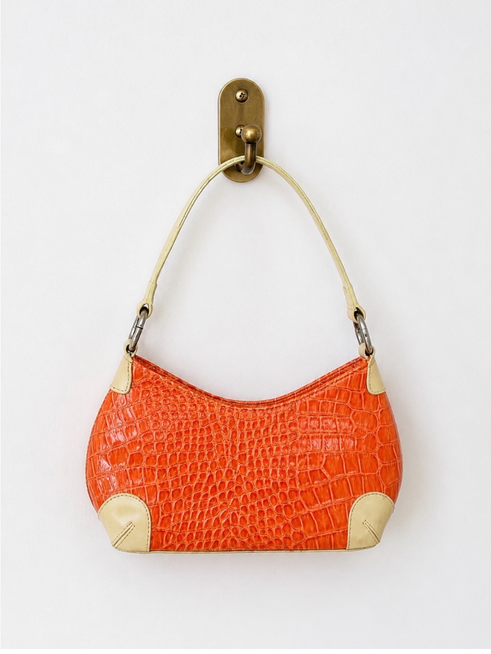 BCBGirls Orange Croc-Texture Mini Shoulder Bag with Cream Trim
